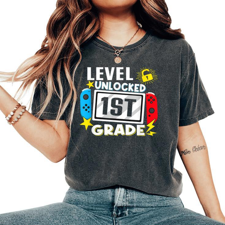 First Day Of 1St Grade Level Unlocked Game Back To School Women's Oversized Comfort T-Shirt