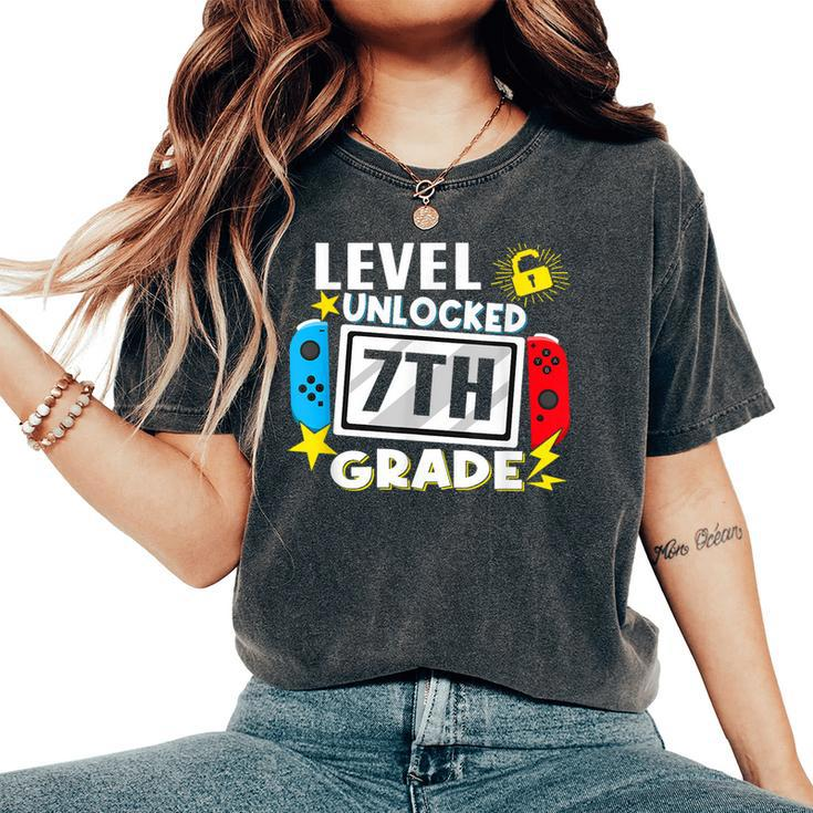 First Day Of 7Th Grade Level Unlocked Game Back To School Women's Oversized Comfort T-Shirt