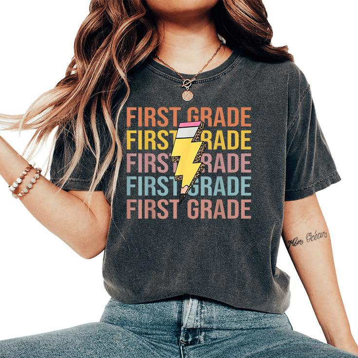 First Grade Teacher Lightning Pencil Bolt Back To School Women's Oversized Comfort T-Shirt
