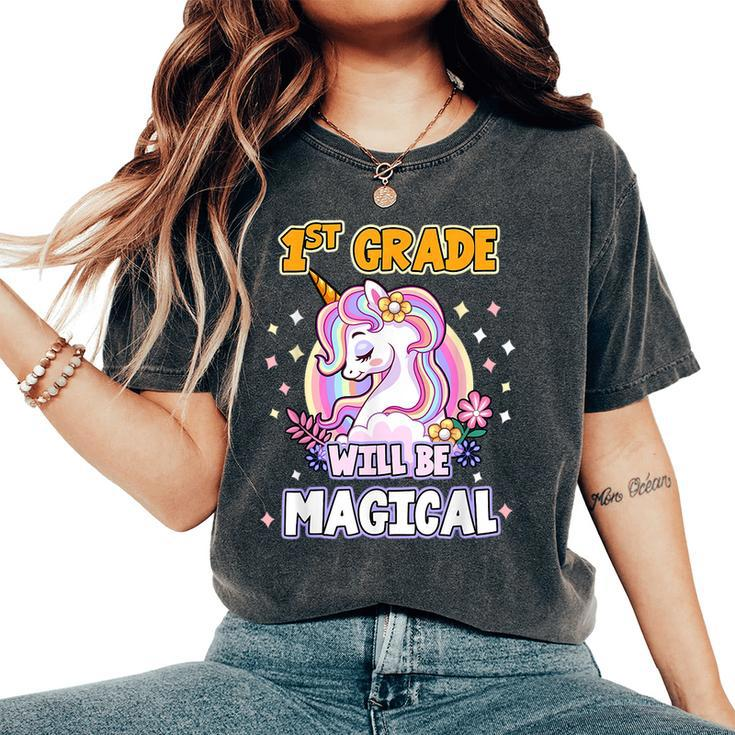 First Grade Will Be Magical Cute Unicorn Rock 1St Grade Girl Women's Oversized Comfort T-Shirt
