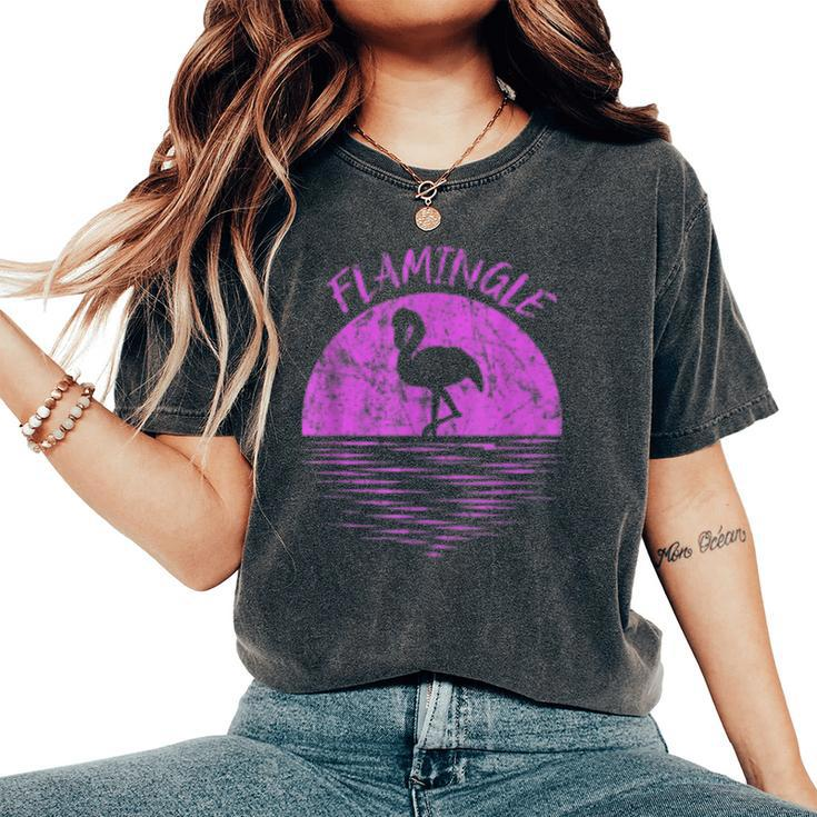 Flamingo Retro Vintage Distressed Sunset Flamingle Women's Oversized Comfort T-shirt