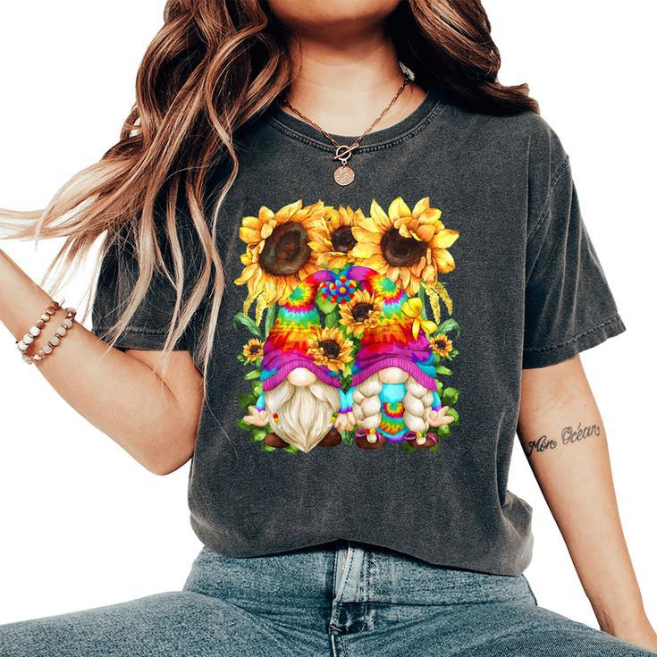 Floral Hippie Sunflower Motif For Women Peace Sign Gnomes Women's Oversized Comfort T-shirt