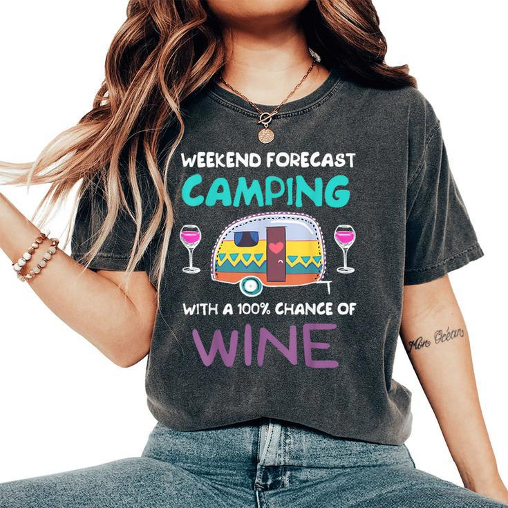 Weekend Forecast Camping With A Chance Of Wine Camper Women's Oversized Comfort T-Shirt