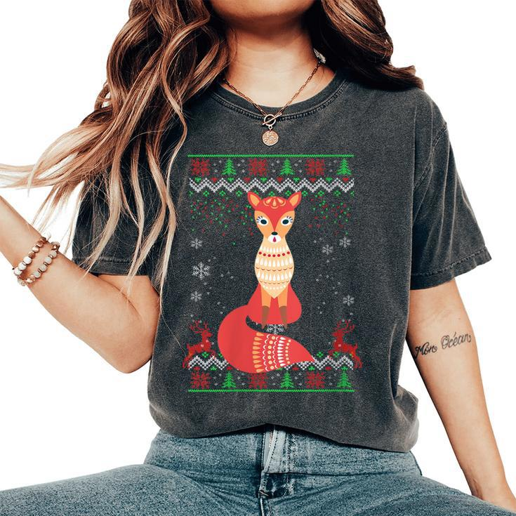Fox Christmas Ugly Christmas Sweater Women's Oversized Comfort T-Shirt