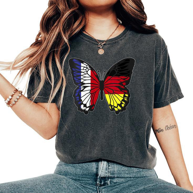 France And Germany Mix Butterfly Half German Half French Women's Oversized Comfort T-Shirt