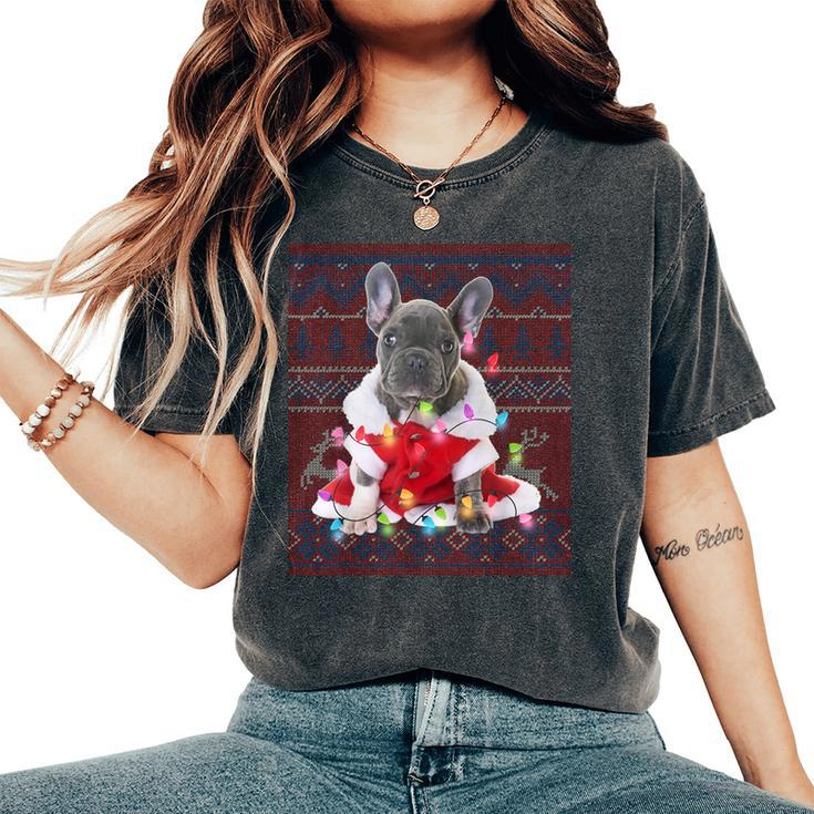 French Bulldog Christmas Lights Ugly Sweater Dog Lover Women's Oversized Comfort T-Shirt