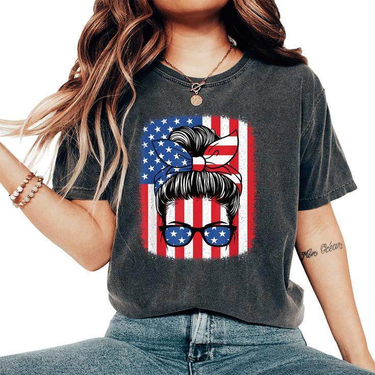 Funny 4Th Of July Patriotic American Flag Usa Women Girls  Women's Oversized Graphic Print Comfort T-shirt