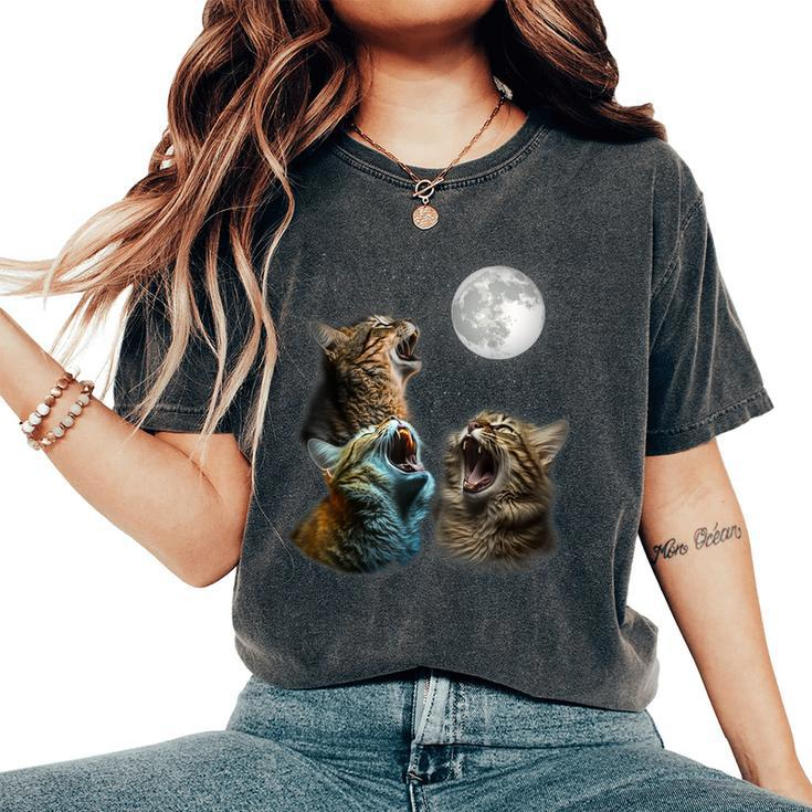 Cat Moon Three Cats Meowling At Moon Cats Howling Women's Oversized Comfort T-Shirt