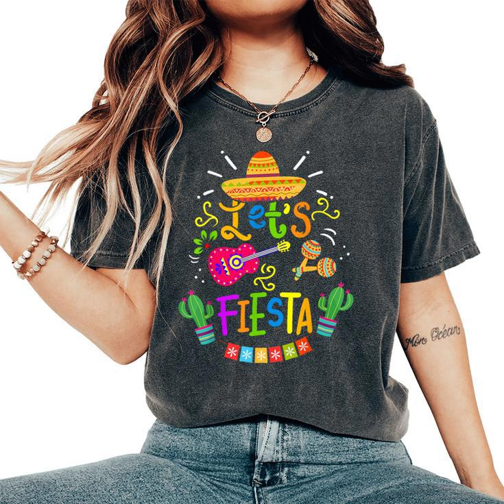 Let's Fiesta Cinco De Mayo Mexican Guitar Cactus Women's Oversized Comfort T-Shirt