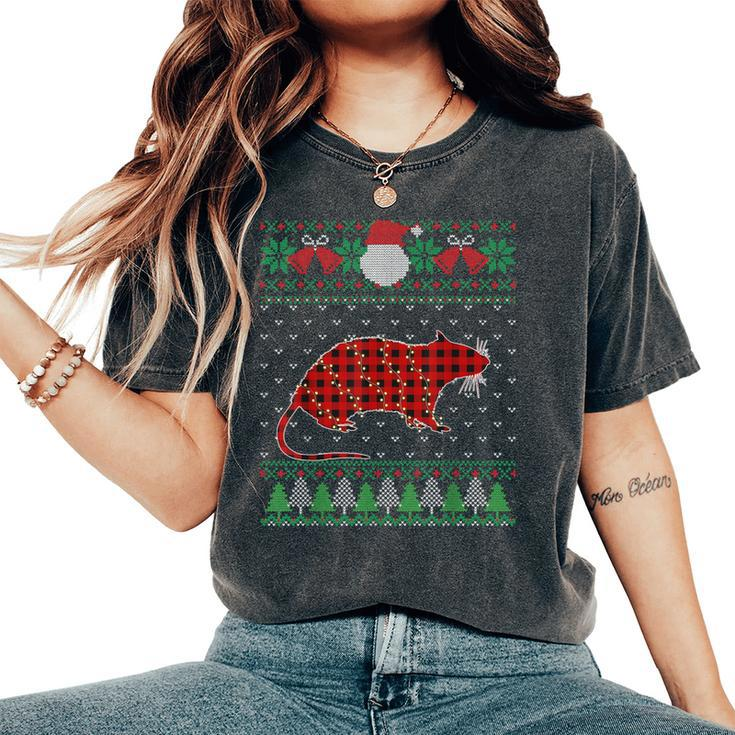 Rat Ugly Sweater Christmas Animals Lights Xmas Women's Oversized Comfort T-Shirt
