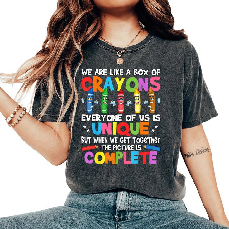 Teacher We Are Like A Box Of Crayons Women's Oversized Comfort T-Shirt