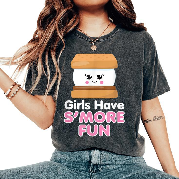 Girls Have Smore Fun Cute Camping Pun Girl Outdoors Women's Oversized Comfort T-shirt