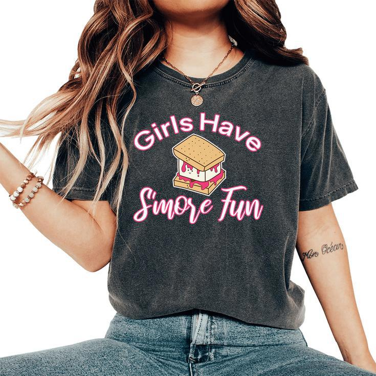 Girls Have Smore Fun Smores Camper Girl Camping Women's Oversized Comfort T-shirt