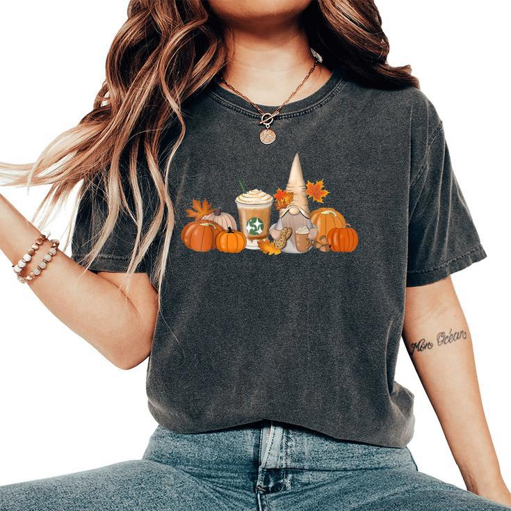 Gnome Coffee Latte Pumpkin Fall Autumn Thanksgiving Women's Oversized Comfort T-Shirt