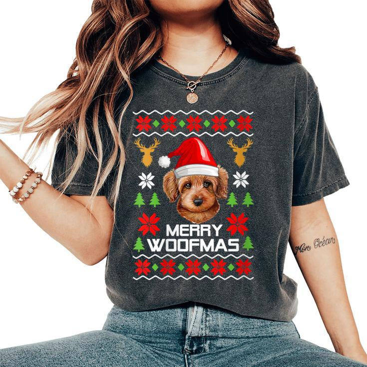 Goldendoodle Santa Hat Ugly Christmas Sweater Holiday Women's Oversized Comfort T-Shirt
