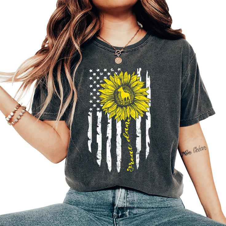 Great Dane Dog American Flag And Sunflower Women's Oversized Comfort T-shirt
