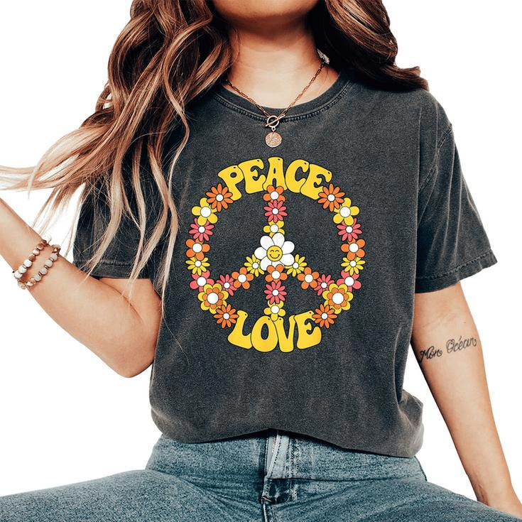 Groovy Peace Hippie Love Sign Love Flower World Peace Day Women's Oversized Comfort T-Shirt