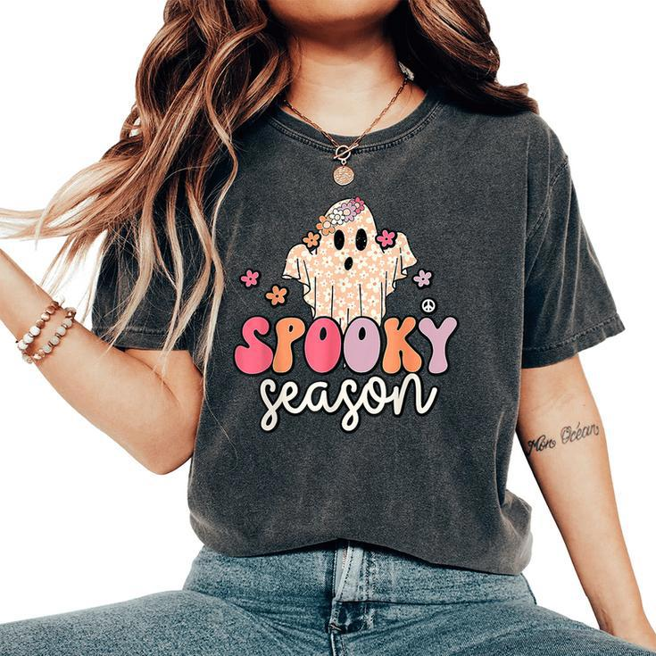 Groovy Spooky Season Cute Ghost Flower Halloween Women's Oversized Comfort T-Shirt