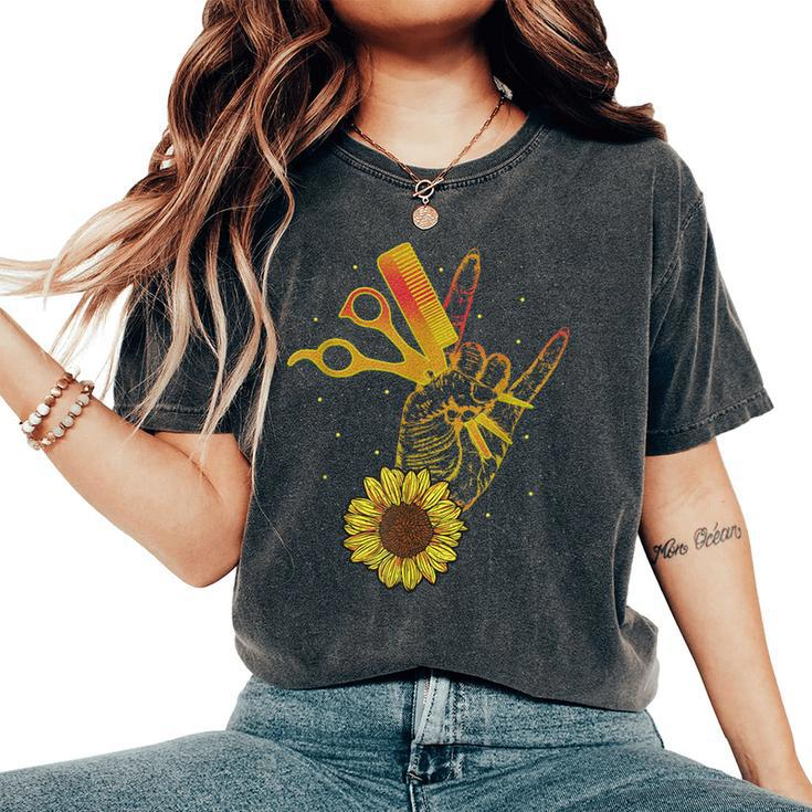 Hairstylist Sunflower Hippie Hair Salon Women's Oversized Comfort T-Shirt