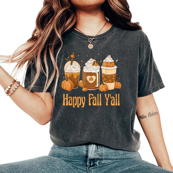 Happy Fall Y'all Latte Coffee Leopard Pumpkin Autumn Women's Oversized Comfort T-Shirt