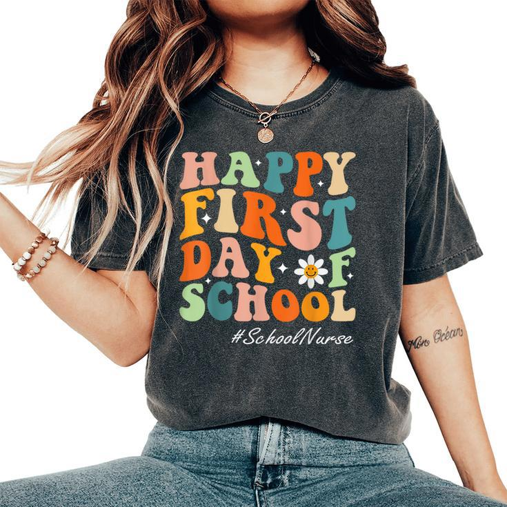Happy First Day Of School Nurse Groovy Retro Back To School Women's Oversized Comfort T-Shirt