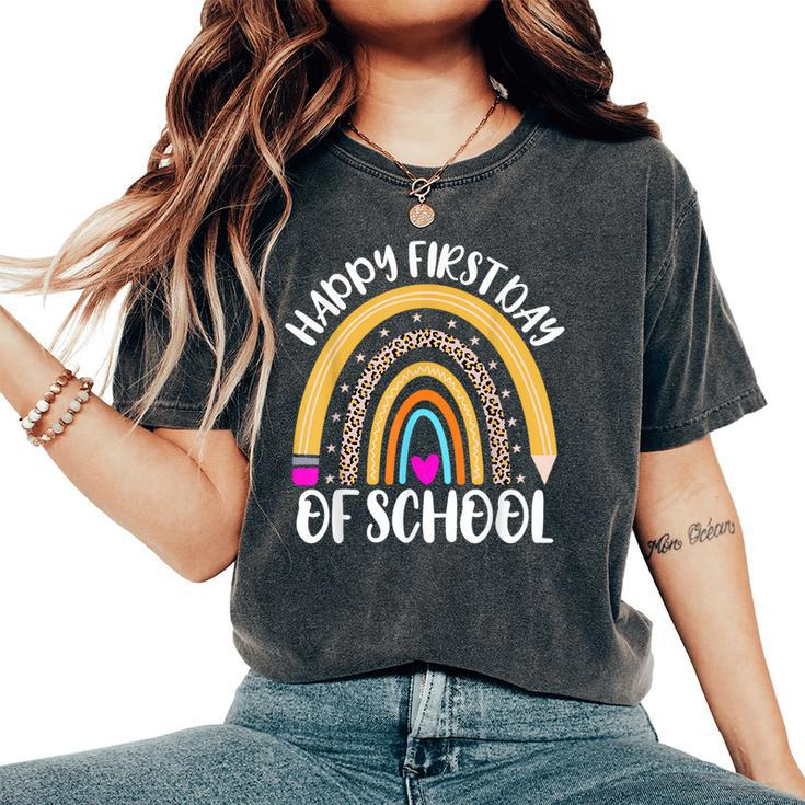 Happy First Day Of School Rainbow Leopard Teacher Student Women's Oversized Comfort T-Shirt