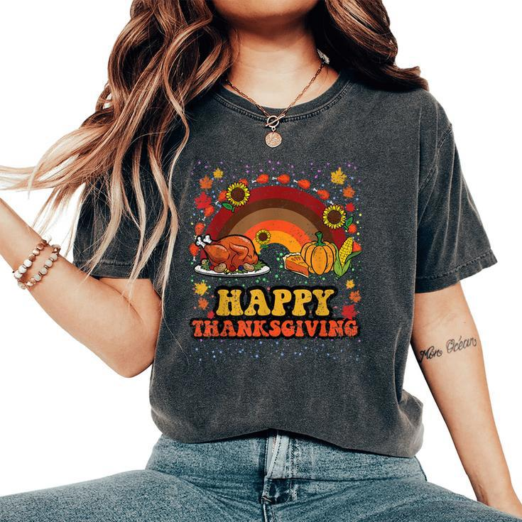 Happy Thanksgiving Food Retro Turkey Pumpkin Pie Fall Autumn Women's Oversized Comfort T-Shirt