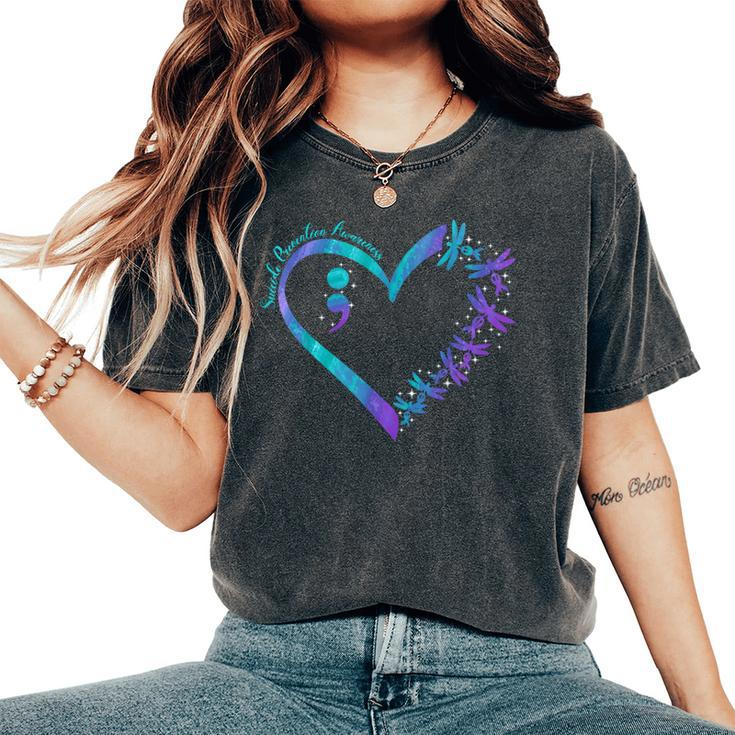 Heart Dragonfly Purple And Teal Suicide Prevention Awareness Women's Oversized Comfort T-Shirt