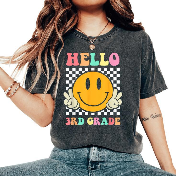 Hello 3Rd Grade Hippie Smile Face Back To School First Day Women's Oversized Comfort T-Shirt