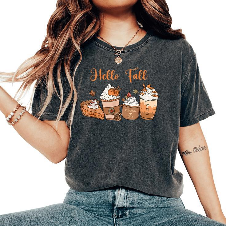 Hello Autumn Fall Pumpkin Pie Latte Women's Oversized Comfort T-Shirt