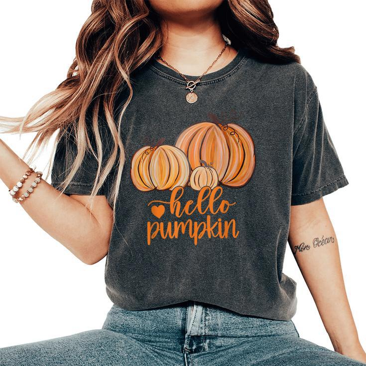 Hello Pumpkin Fall Halloween Graphic Happy Halloween Women's Oversized Comfort T-Shirt