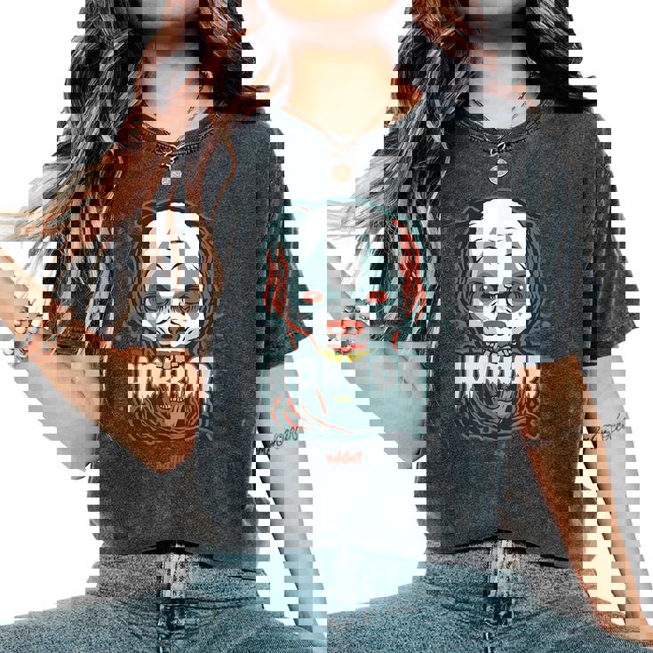 Horror Addict Scary Clown Mask Halloween Party Scary Clown  Women's Oversized Comfort T-Shirt