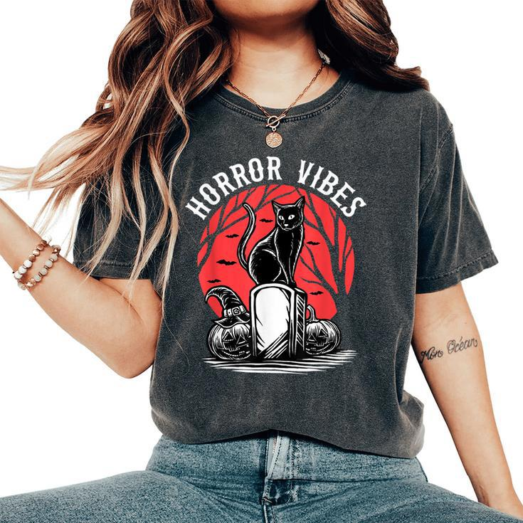 Horror Vibes Horror Movie Scary Black Cat Halloween Halloween Women's Oversized Comfort T-Shirt