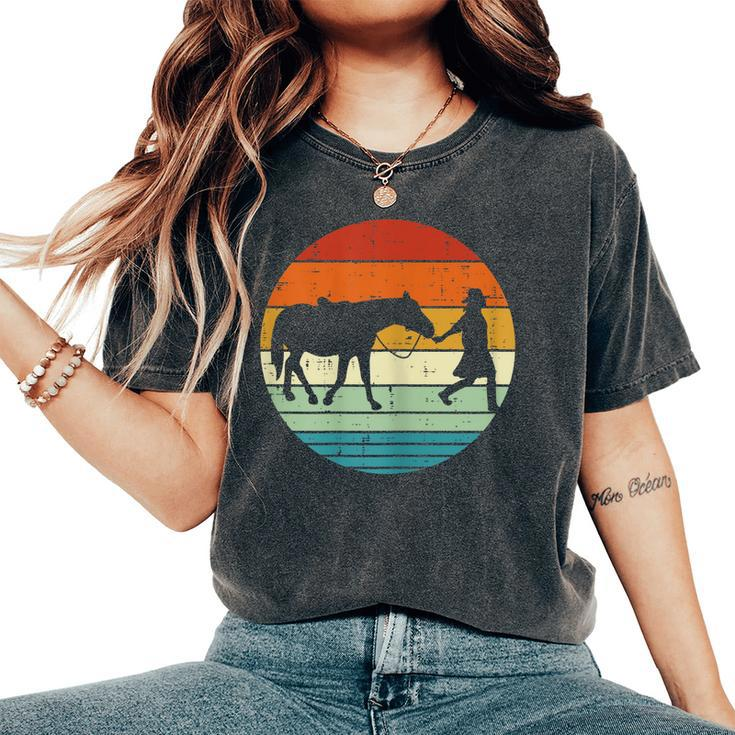 Horse And Girl Silhouette Sunset Retro Cowgirl Equestrian Women's Oversized Comfort T-shirt