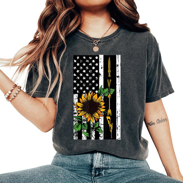 Hunting Gun Bow American Flag Sunflower Cool Hunter Women's Oversized Comfort T-shirt