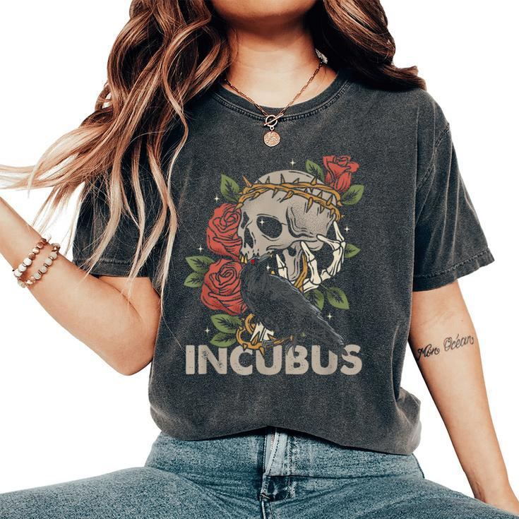 Incubus-Crow Left Skull Morning And Flower Halloween Graphic Women's Oversized Comfort T-Shirt