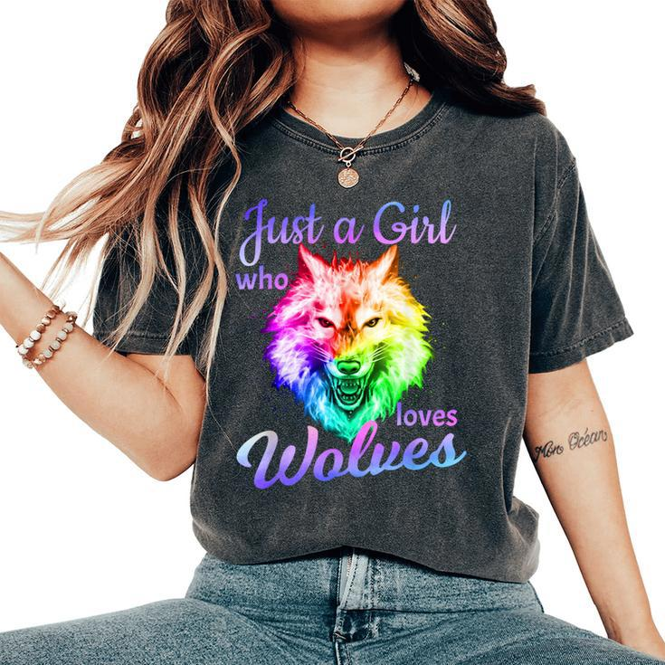 Just A Girl Who Loves Wolves Moon Wolf Girls Women's Oversized Comfort T-Shirt