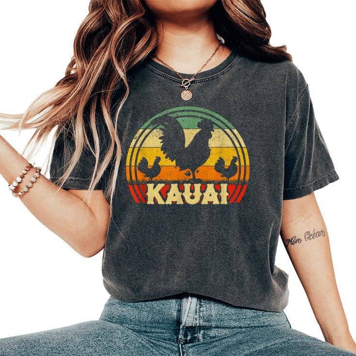 Kauai Rooster Hawaii Vintage Sunset Chickens Pet Lover Women's Oversized Comfort T-Shirt