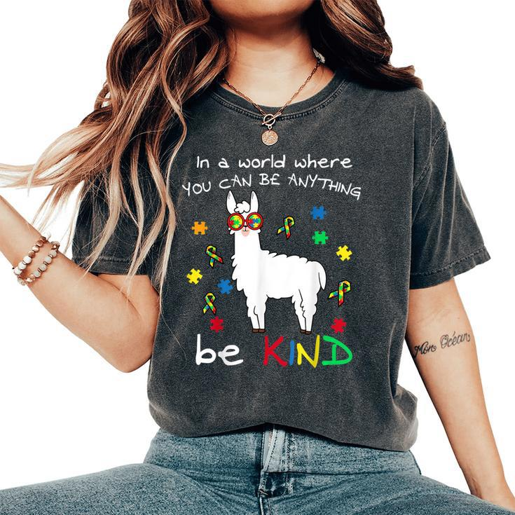 Be Kind Llama Puzzle Piece Cool Autism Awareness Women's Oversized Comfort T-shirt
