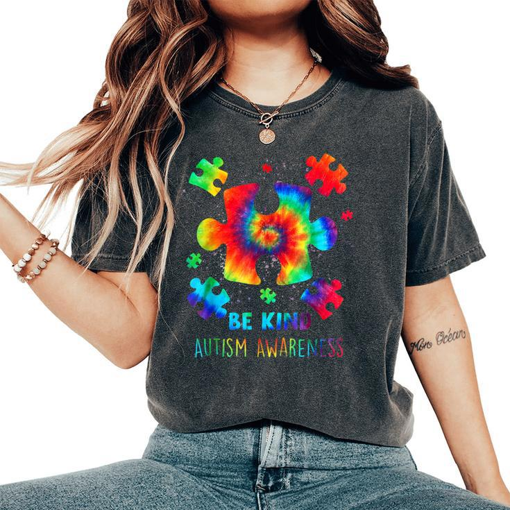 Be Kind Puzzle Pieces Tie Dye Autism Awareness Women's Oversized Comfort T-shirt