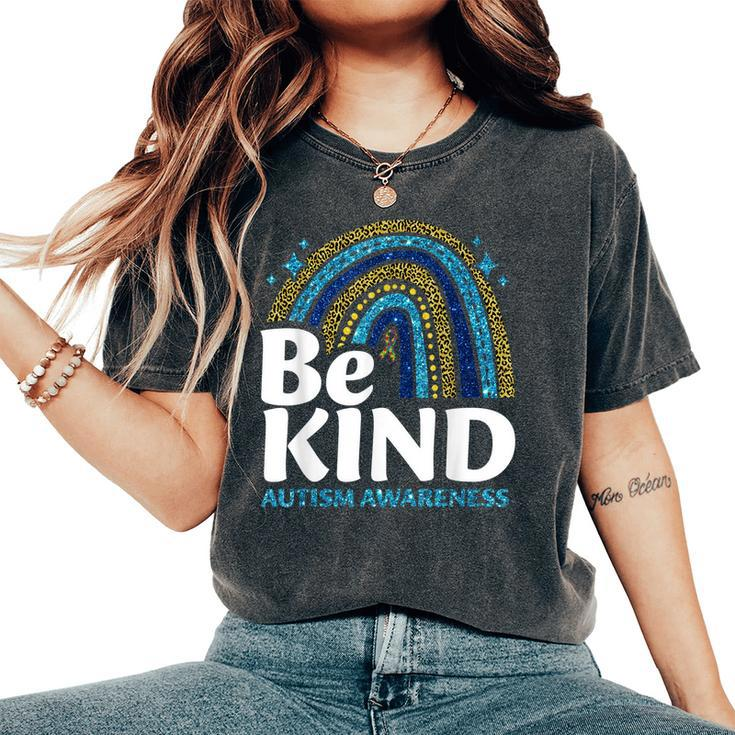 Be Kind Rainbow Autism Awareness Leopard Print Women Girls Women's Oversized Comfort T-shirt