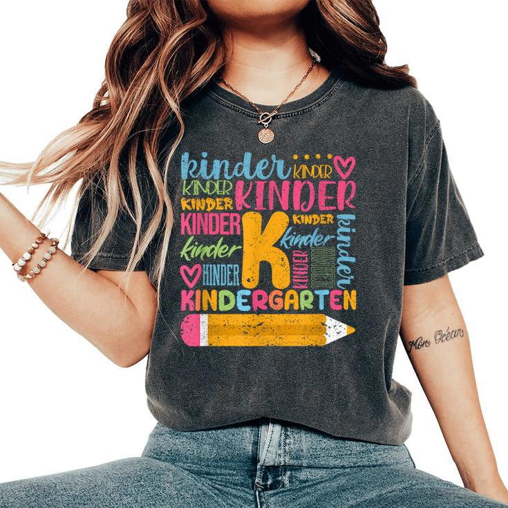 Kindergarten Typography Team Kinder Teacher Back To School Women's Oversized Comfort T-Shirt