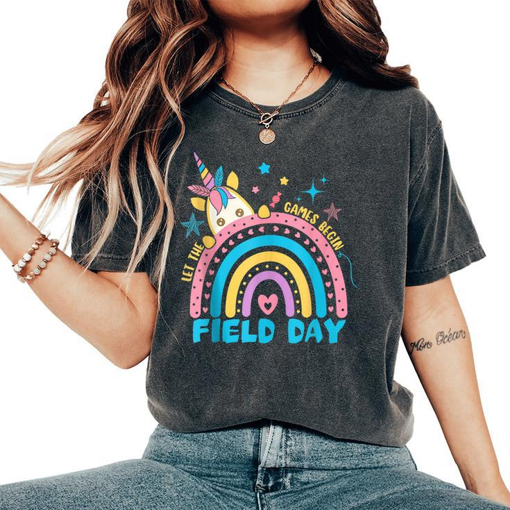 Let The Games Begin Field Day Cute Unicorn Rainbow Women's Oversized Comfort T-shirt