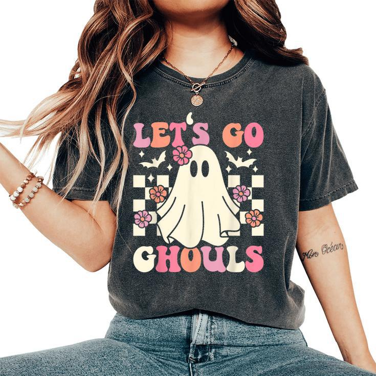 Let's Go Ghouls Halloween Ghost Costume Retro Groovy Women's Oversized Comfort T-Shirt