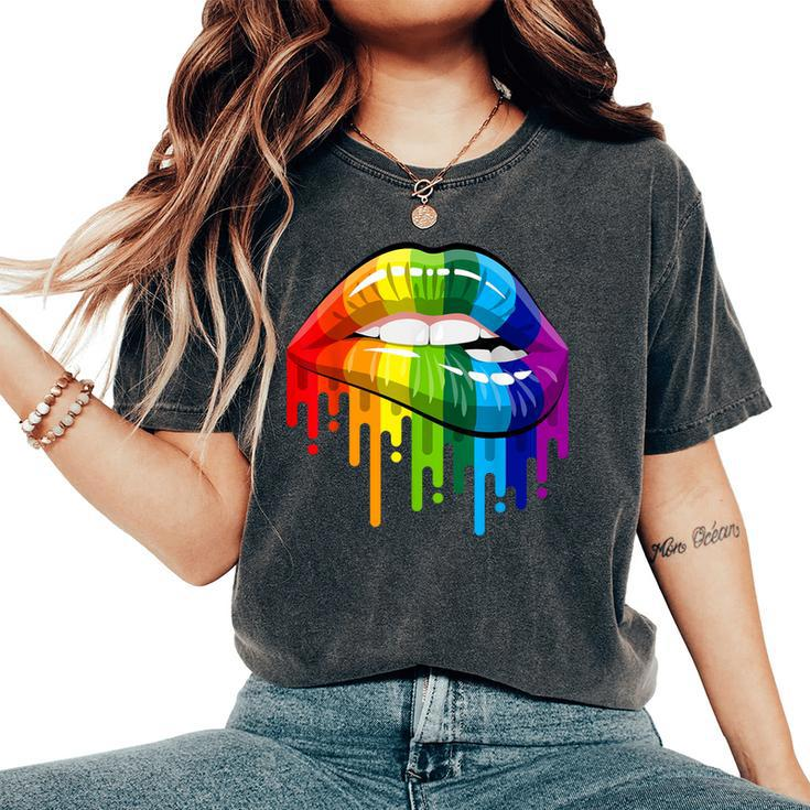 Lgbt Rainbow Lips Pride Gay Homosexual Lesbian Women's Oversized Comfort T-Shirt