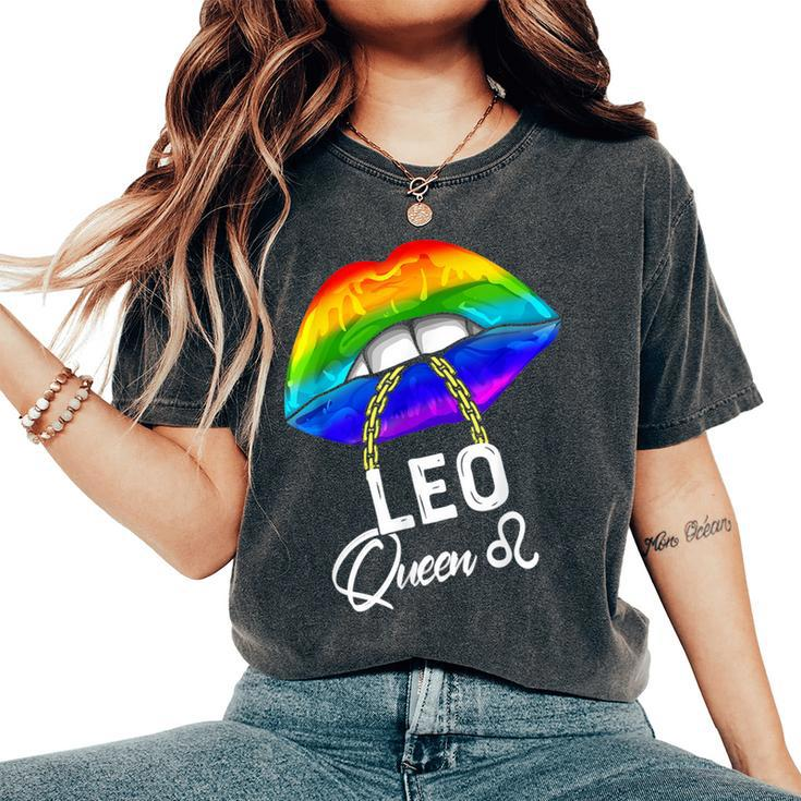 Lgbtq Leo Queen Lips Zodiac Rainbow Gay Pride Flag Lesbain Women's Oversized Comfort T-Shirt