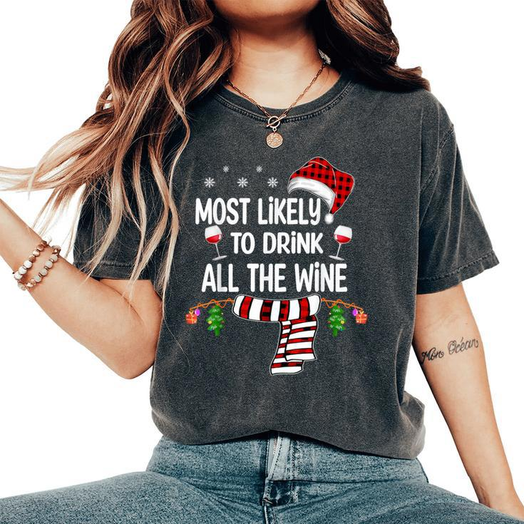 Most Likely To Drink All The Wine Family Christmas Pajamas Women's Oversized Comfort T-Shirt