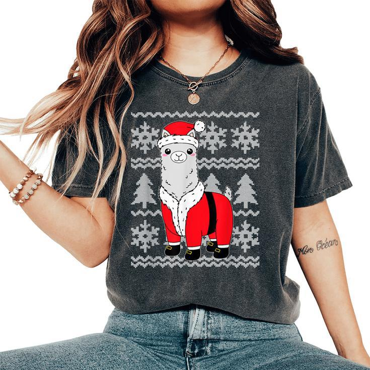 Llama Santa Hat Ugly Christmas Sweater Holiday Women's Oversized Comfort T-Shirt