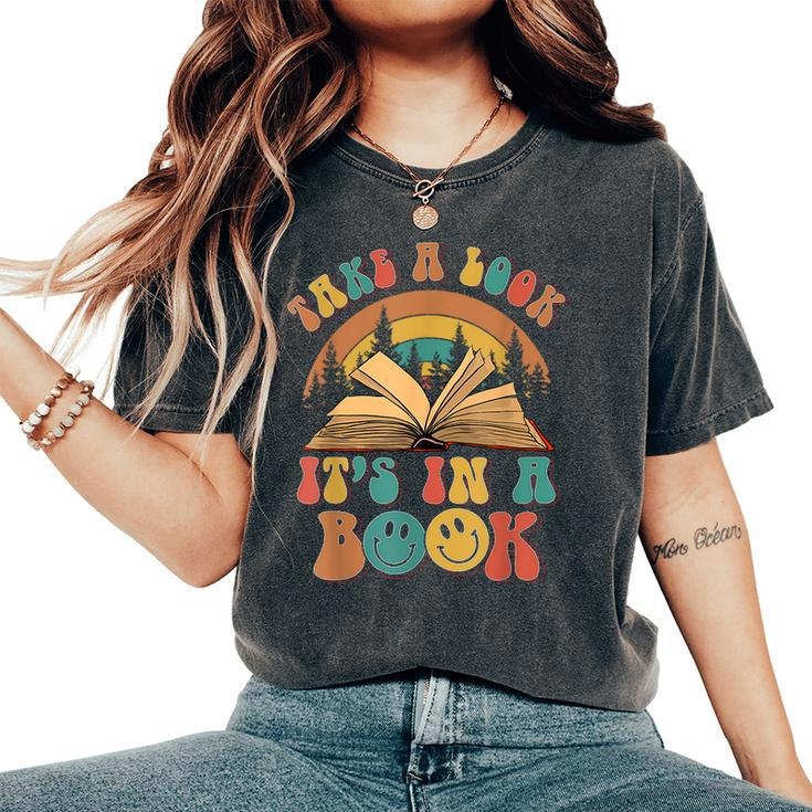 Take A Look It's In A Book Reading Vintage Retro Rainbow Women's Oversized Comfort T-Shirt