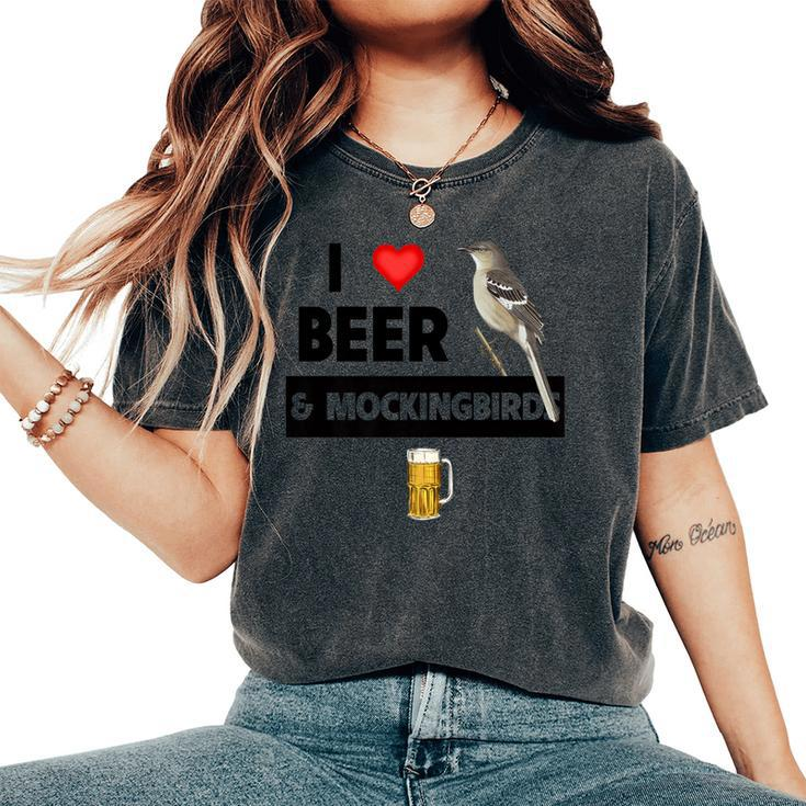 I Love Beer And Northern Mockingbird Arkansas State Bird Women's Oversized Comfort T-Shirt